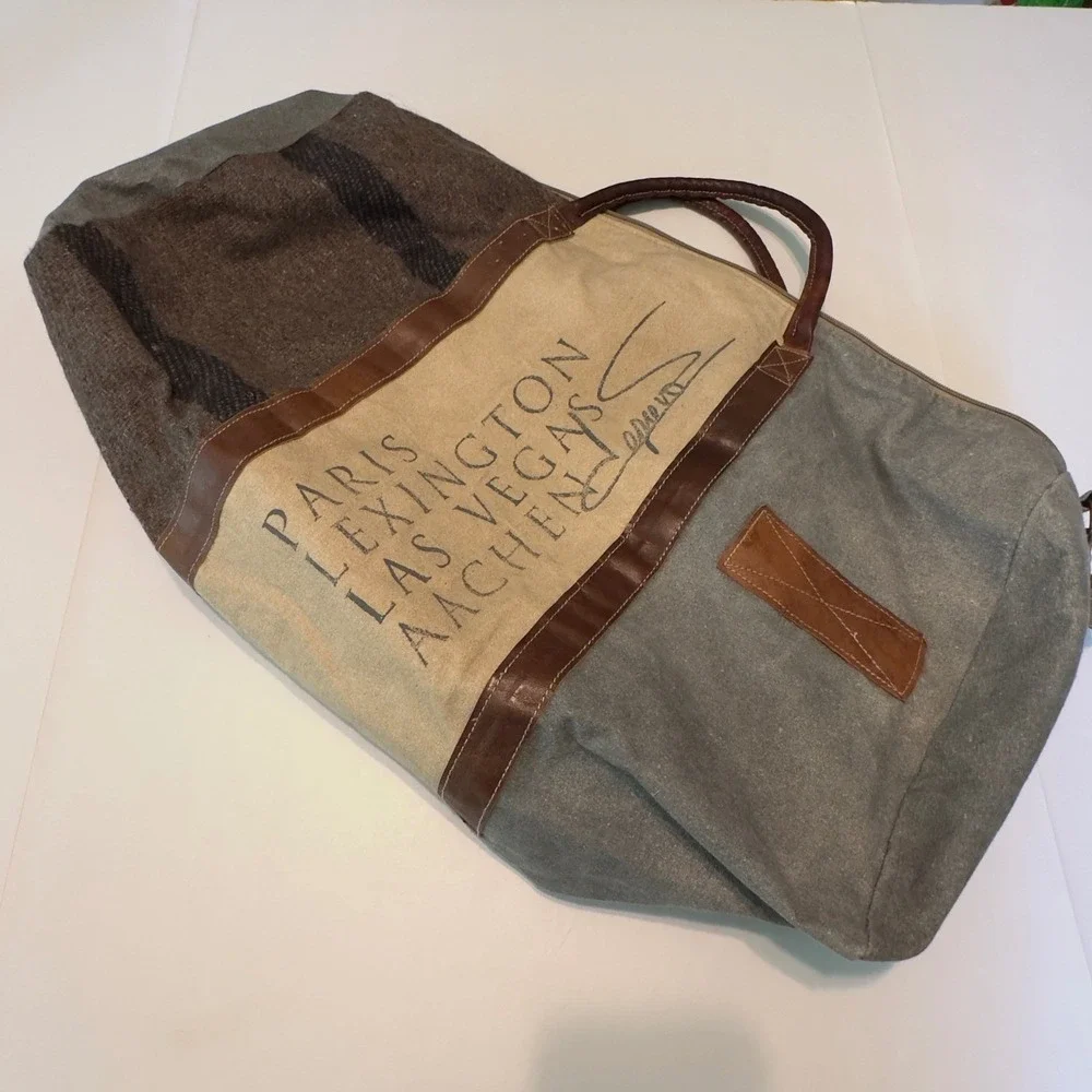 The Barrel Shack Canvas Leather Duffel Bag Weekender Travel Bag Star Graphic